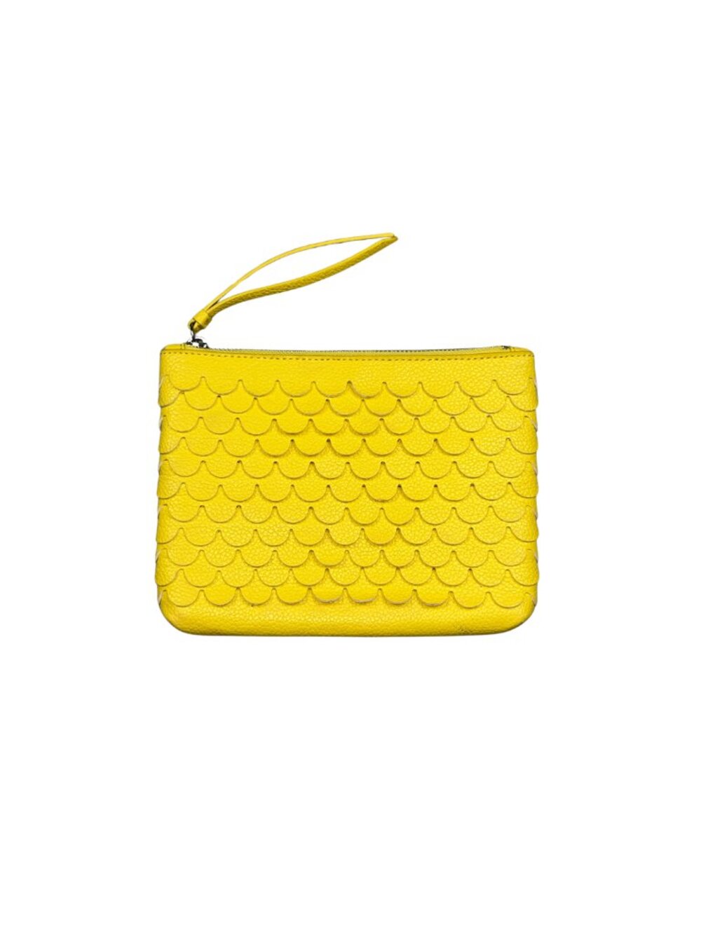 Yellow Textured Leather Wristlet Clutch Zip Pouch Cosmetic Makeup Bag